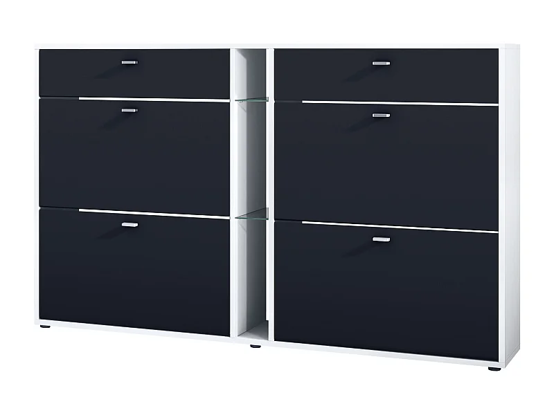 Scarpiera Today con 4 ante e 2 cassetti 155,5 x 95 x 28 cm, struttura in bianco opaco, frontali in nero opaco