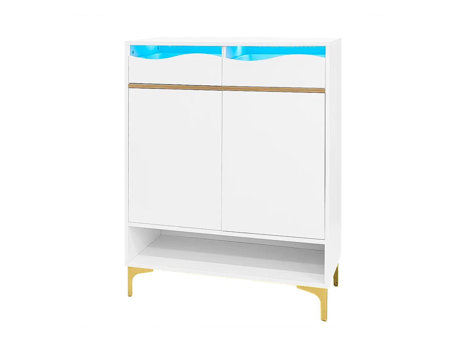 Meuble à chaussures moderne 80x35x105cm - avec LED - 2 tiroirs et 2 portes - blanc