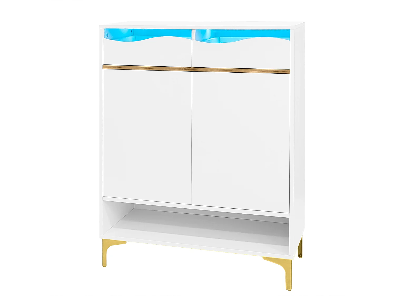 Meuble à chaussures moderne 80x35x105cm - avec LED - 2 tiroirs et 2 portes - blanc