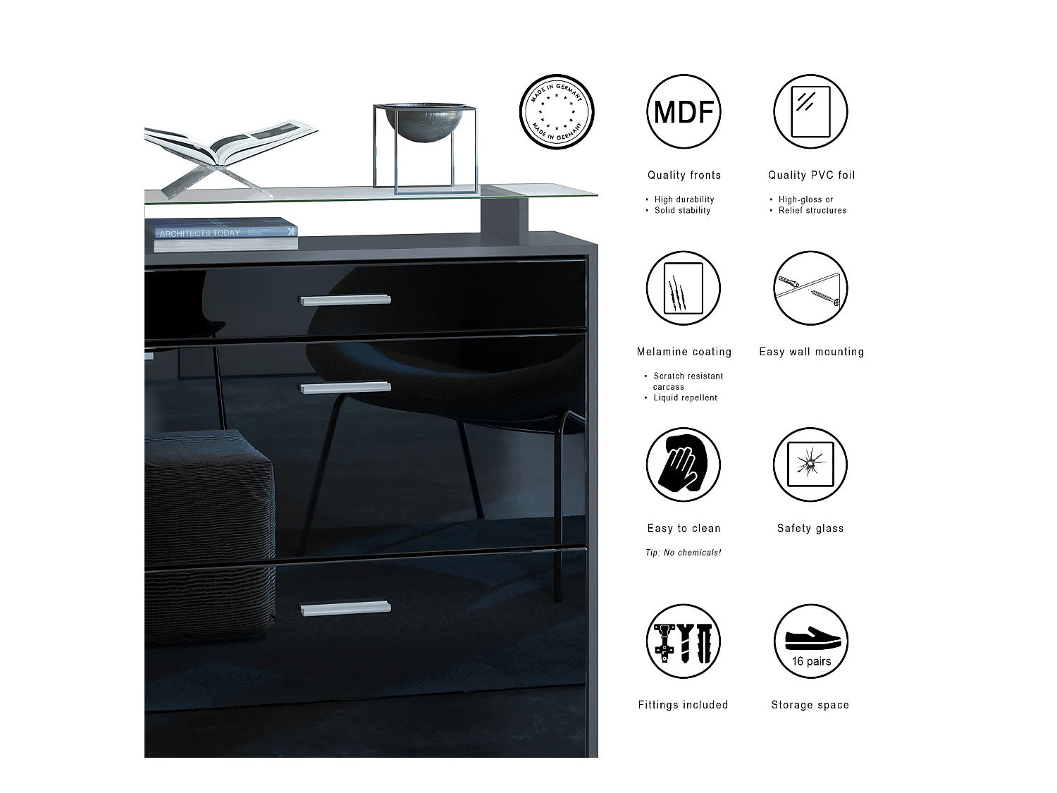 SCHUHSCHRANK Loret Fronten in Brombeer Hochglanz