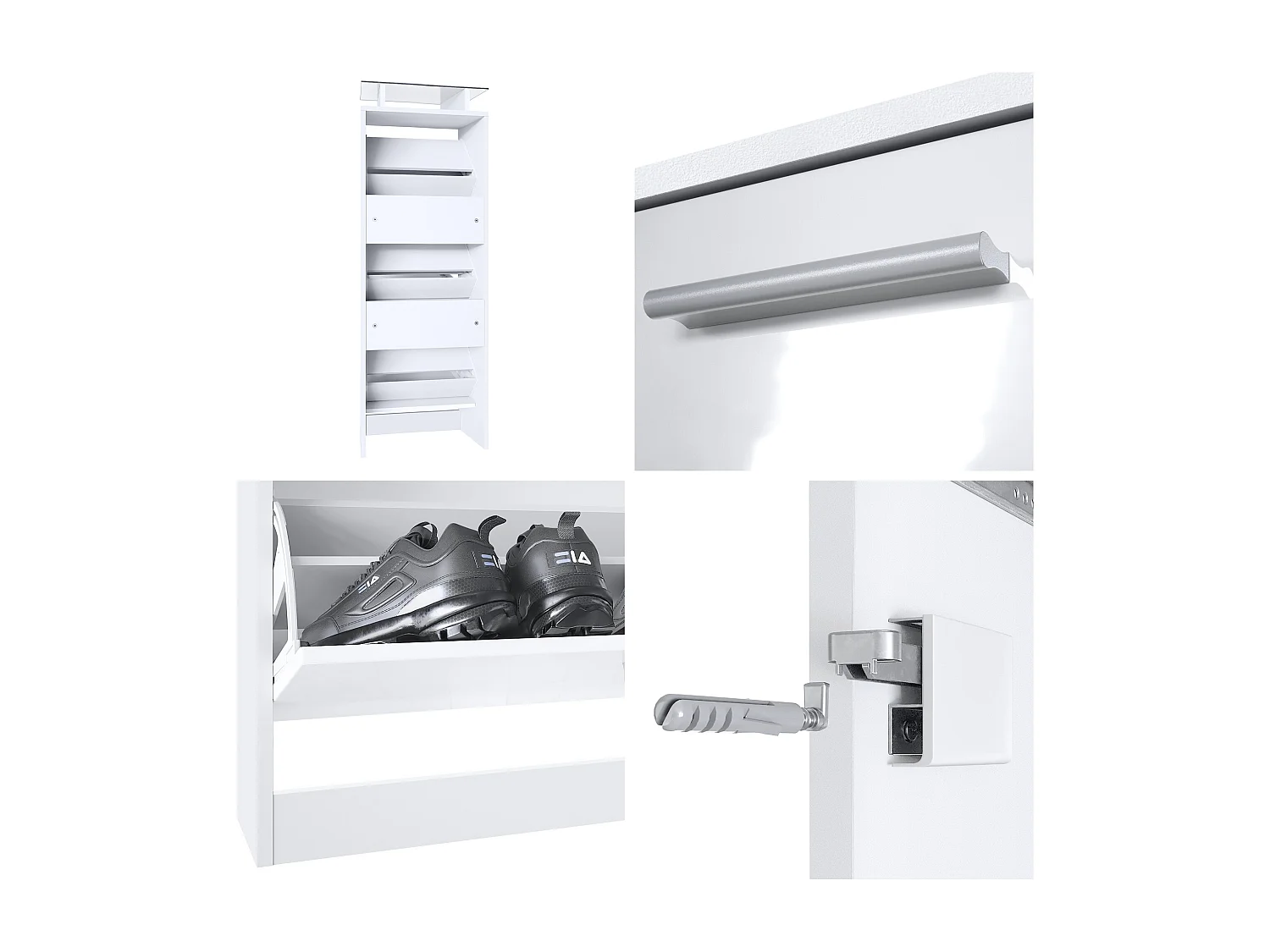 Vladon Scarpiera Lavia V2, Scarpiera per 12 Paia di Scarpe con 3 Ribalte e Mensola in Vetro, bianco opaco/ottica cermento ossido (46 x 128 x 23 cm)