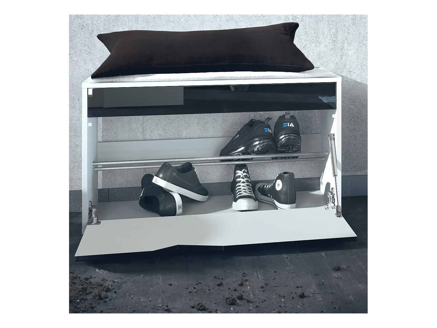 Banc à Chaussures Kolmio, Banc d'Assise pour 8 Paires de Chaussures, Étagère à Chaussures avec Siège, blanc mat/noir mat (85 x 50 x 33 cm)