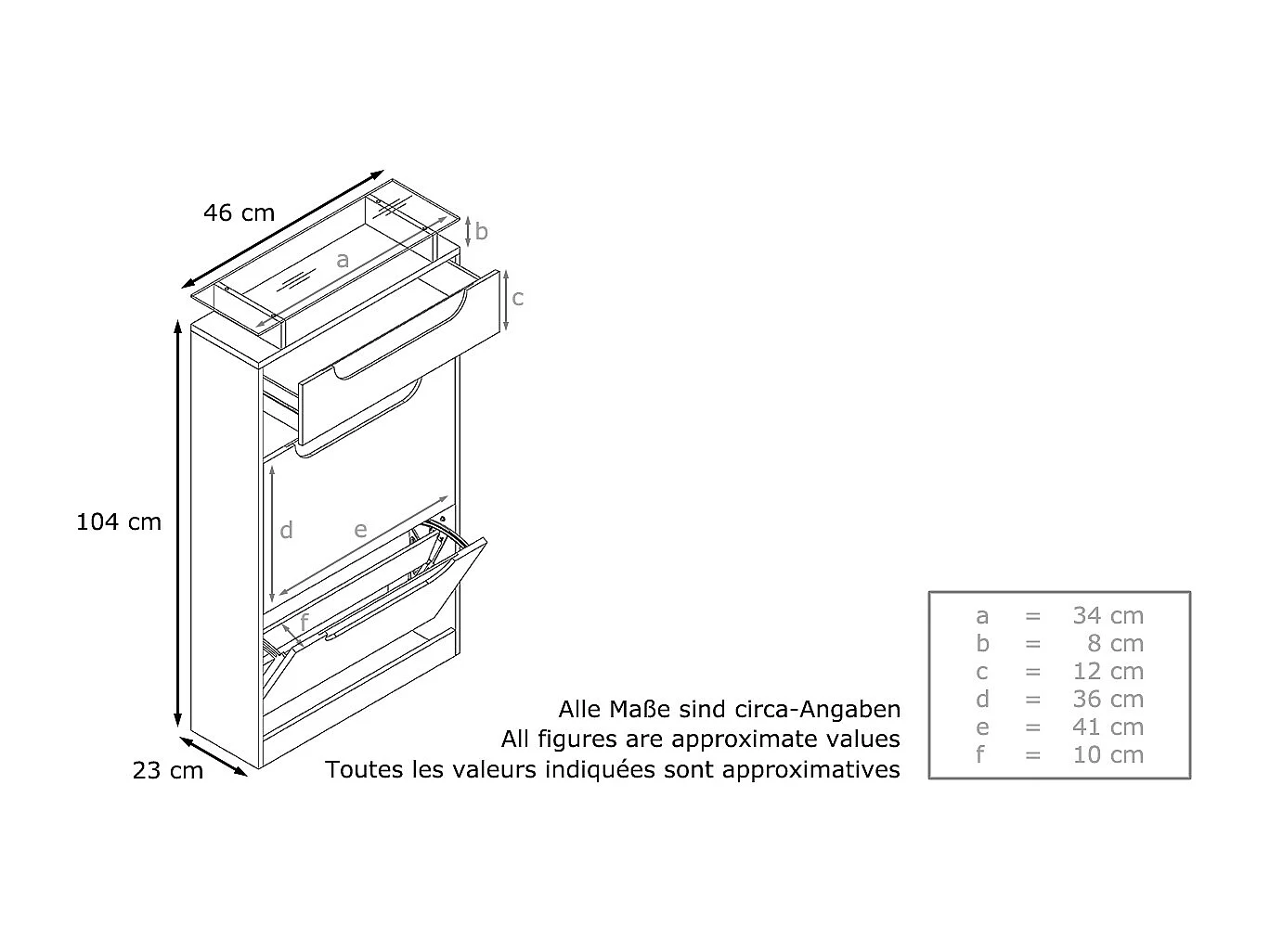 Scarpiera Fiesta V2, Struttura in bianco opaco / Frontale in grigio lucido con profili in nero lucido
