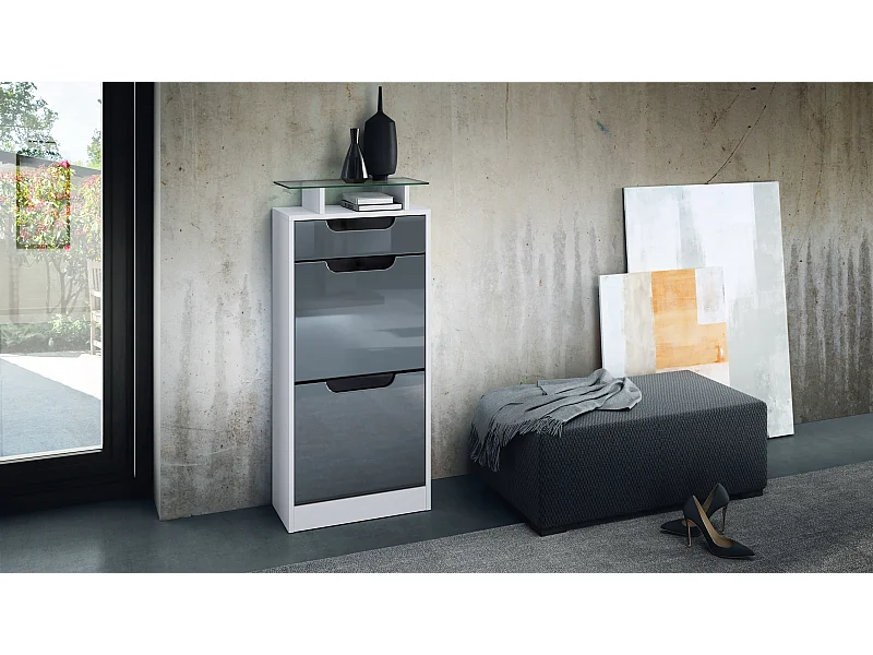 SCHUHSCHRANK Fiesta Grau Hochglanz / Schwarz Hochglanz
