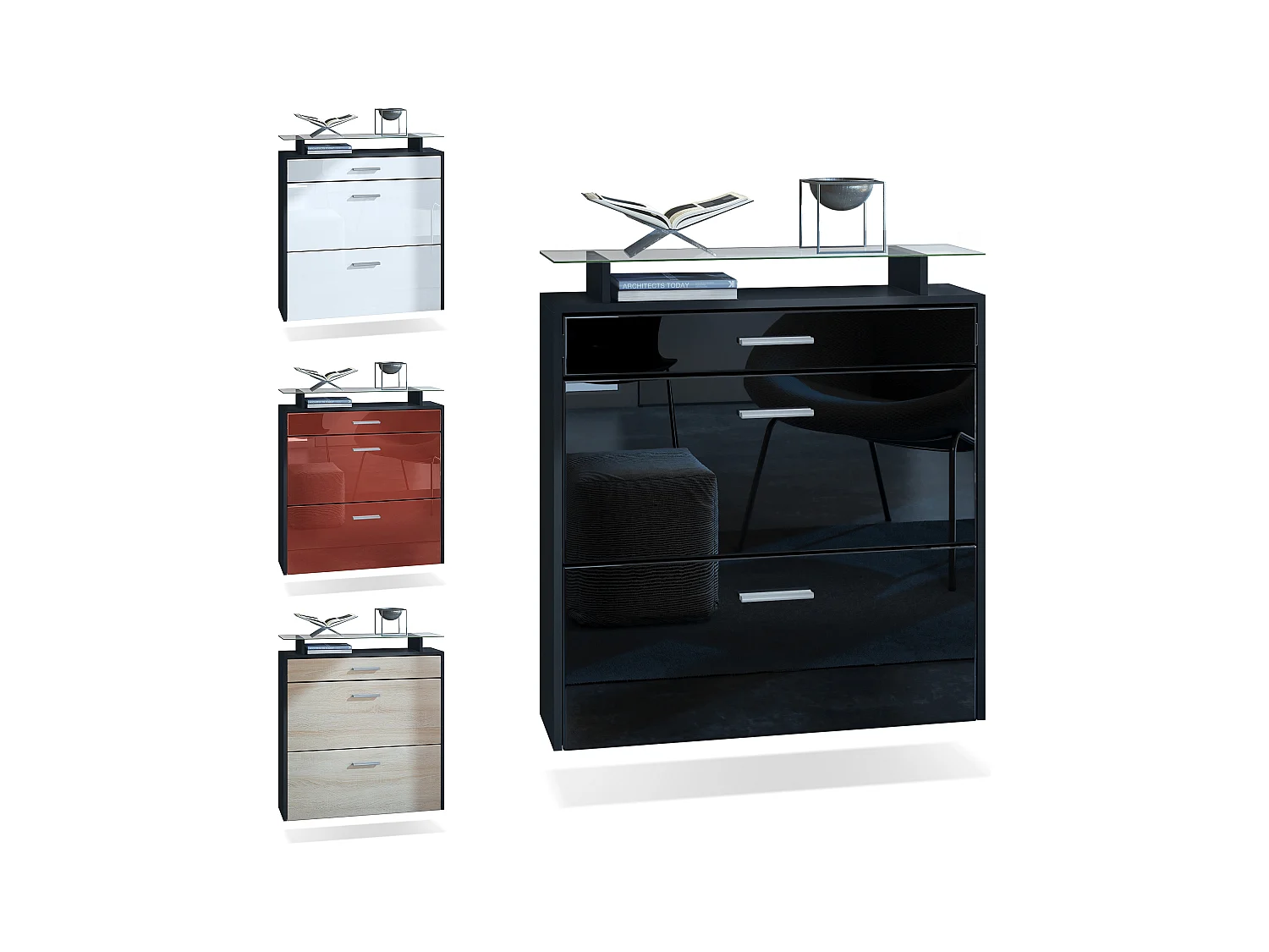 Meuble chaussures Malea, Armoire à chaussures murale pour 16 paires avec 2 clapets, 1 tiroir, Noir mat/Mûre brillant  (89 x 96 x 23 cm)