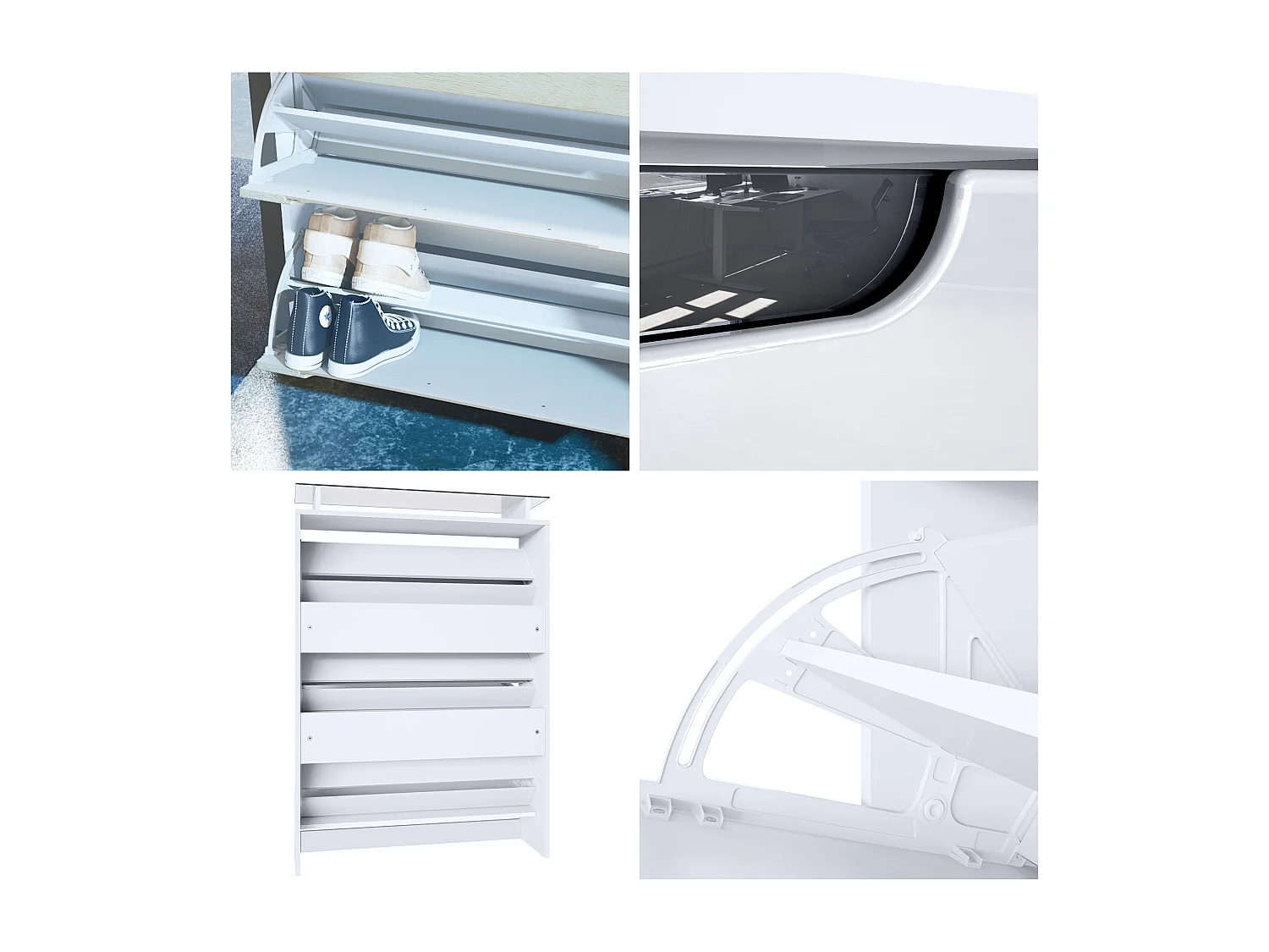 Shoe Cabinet Space, Mobile per 24 paia di scarpe con 3 ante a ribalta e un ripiano in vetro, bianco opaco/bordeaux lucido (89 x 128 x 23 cm)