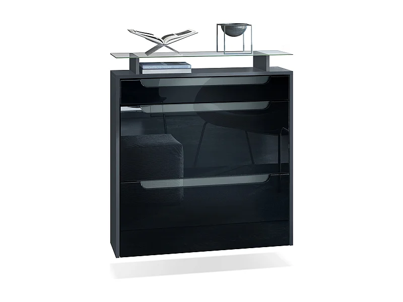 SCHUHSCHRANK Annie Fronten in Schwarz Hochglanz, Griffmulden in Grau Hochglanz