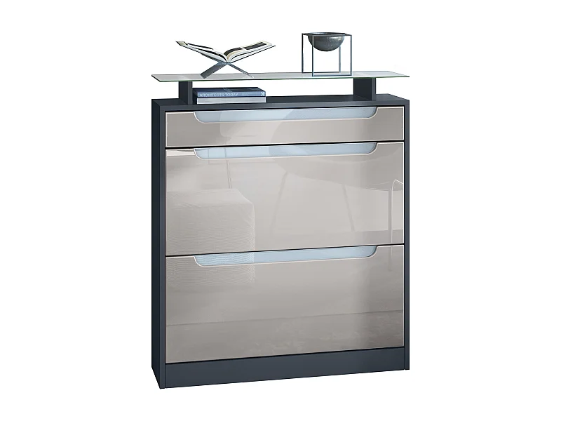 SCHUHSCHRANK Fiesta Fronten in Sandgrau Hochglanz, Griffmulden in Weiß Hochglanz