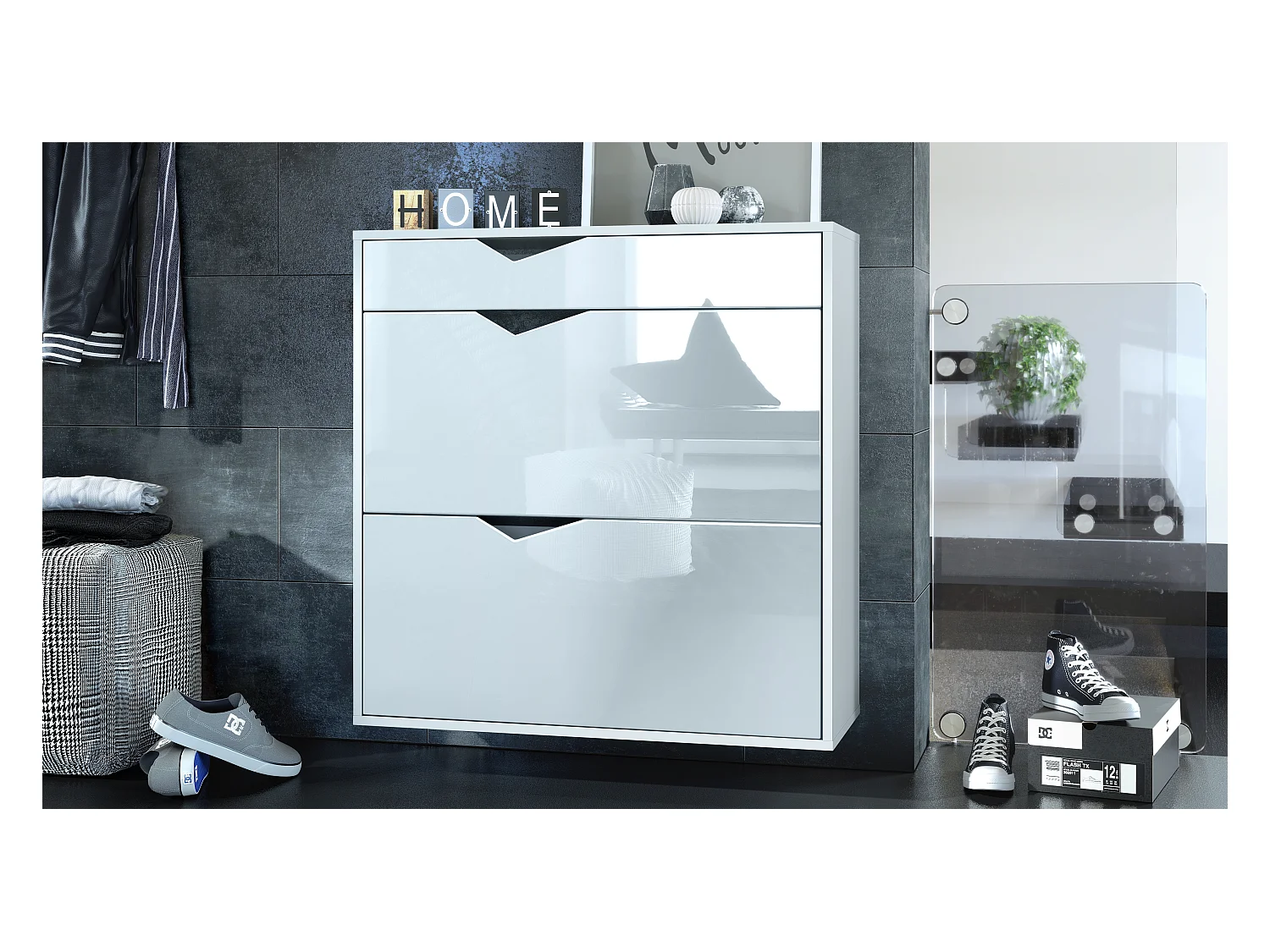 SCHUHSCHRANK Kolmio Fronten in Weiß Hochglanz