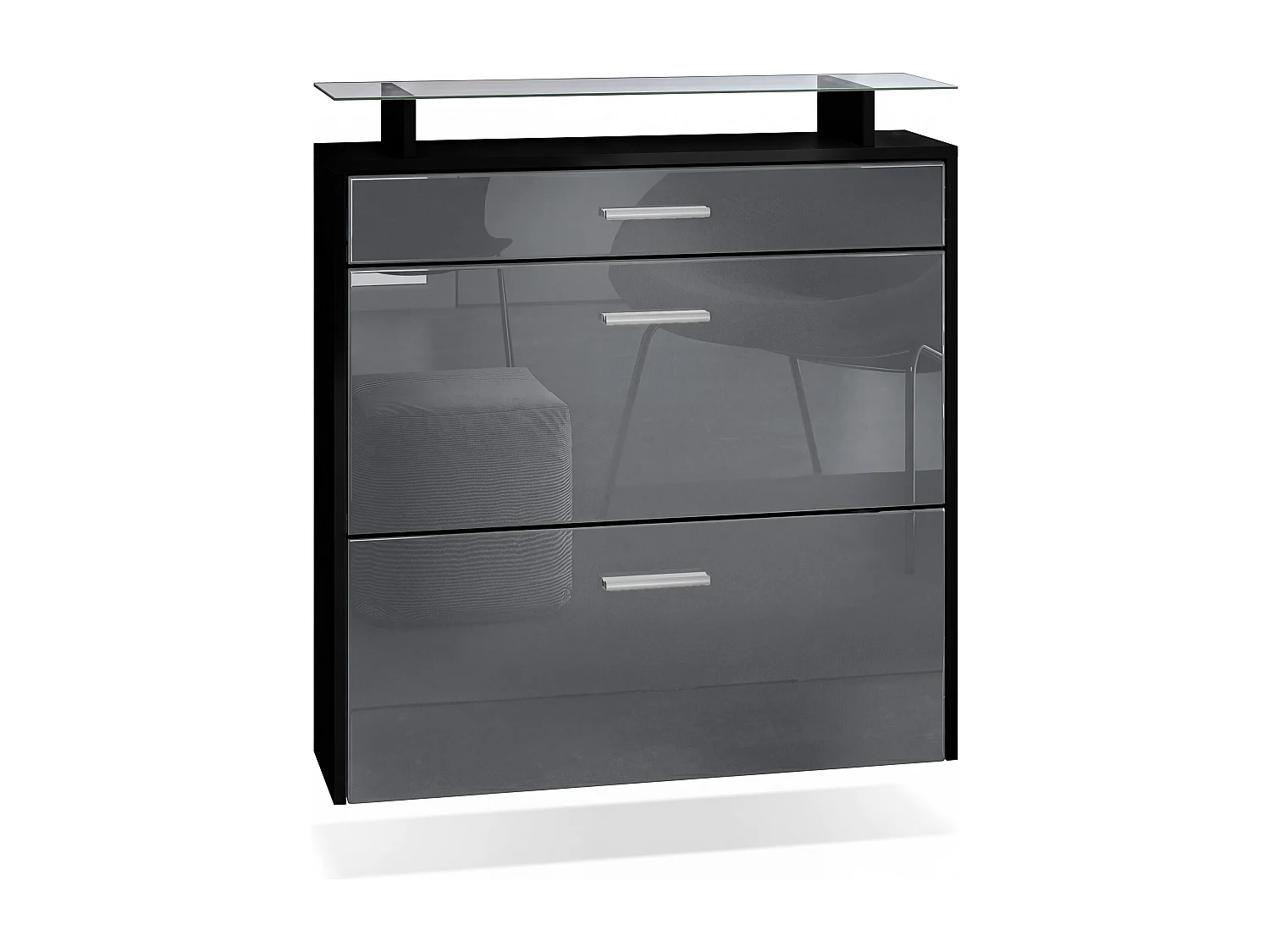 SCHUHSCHRANK Malea Front in Grau Hochglanz