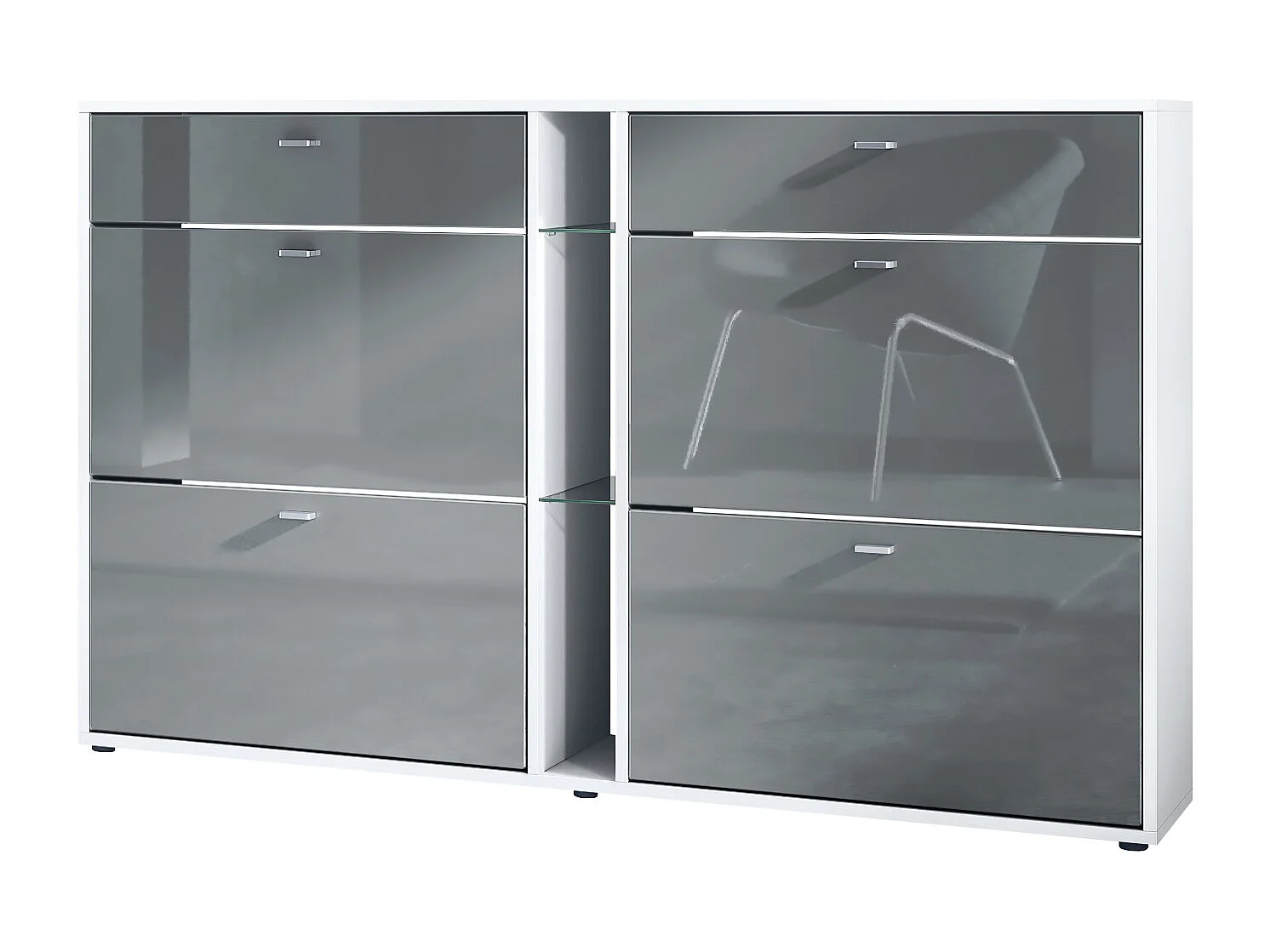 Meuble à chaussures à bascule Today 155,5 x 95 x 28 cm, corps en Blanc mat, façades en gris haute brillance