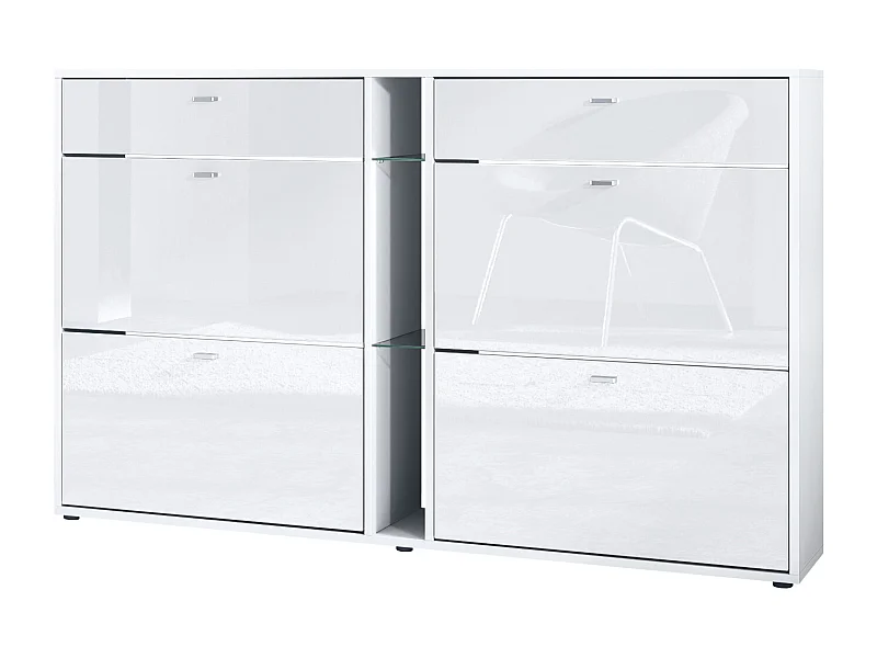 Scarpiera Today con 4 ante e 2 cassetti 155,5 x 95 x 28 cm, struttura in bianco opaco, frontali in bianco lucido