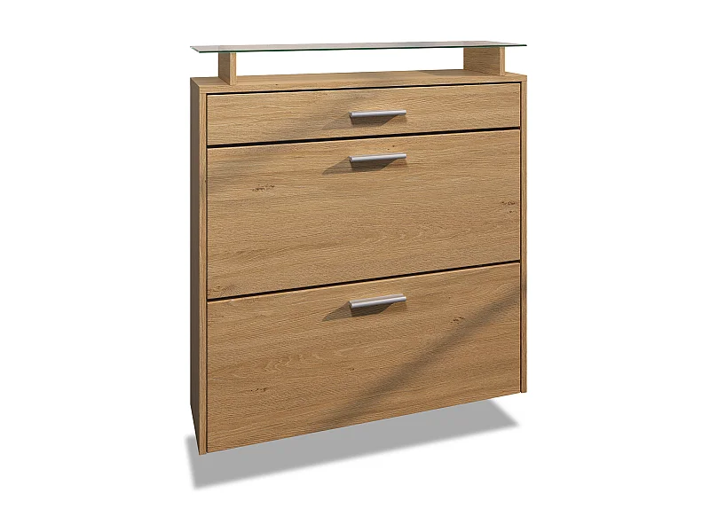 Meuble à Chaussures Malea – espace de rangement suspendu pour 16 paires avec 1 tiroir, Étagère à Chaussures en Chêne Scandi / Chêne Scandi (89 x 95,5 x 23 cm)