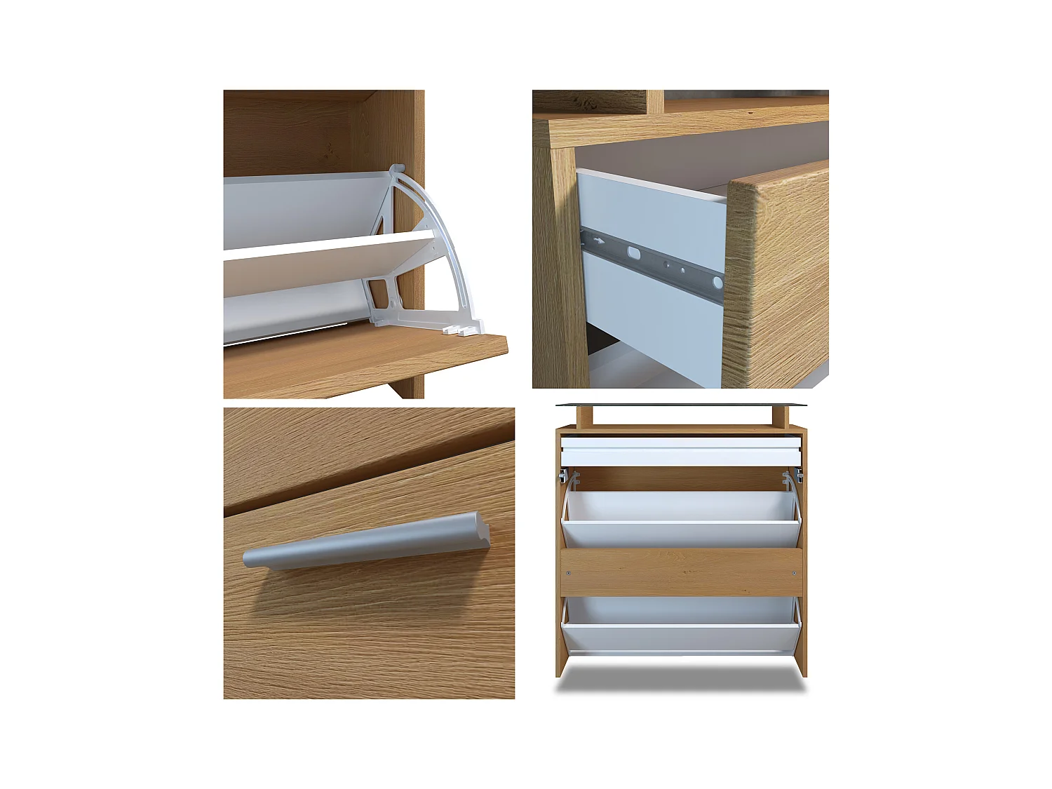 Meuble à Chaussures Malea – espace de rangement suspendu pour 16 paires avec 1 tiroir, Étagère à Chaussures en Chêne Scandi / Chêne Scandi (89 x 95,5 x 23 cm)