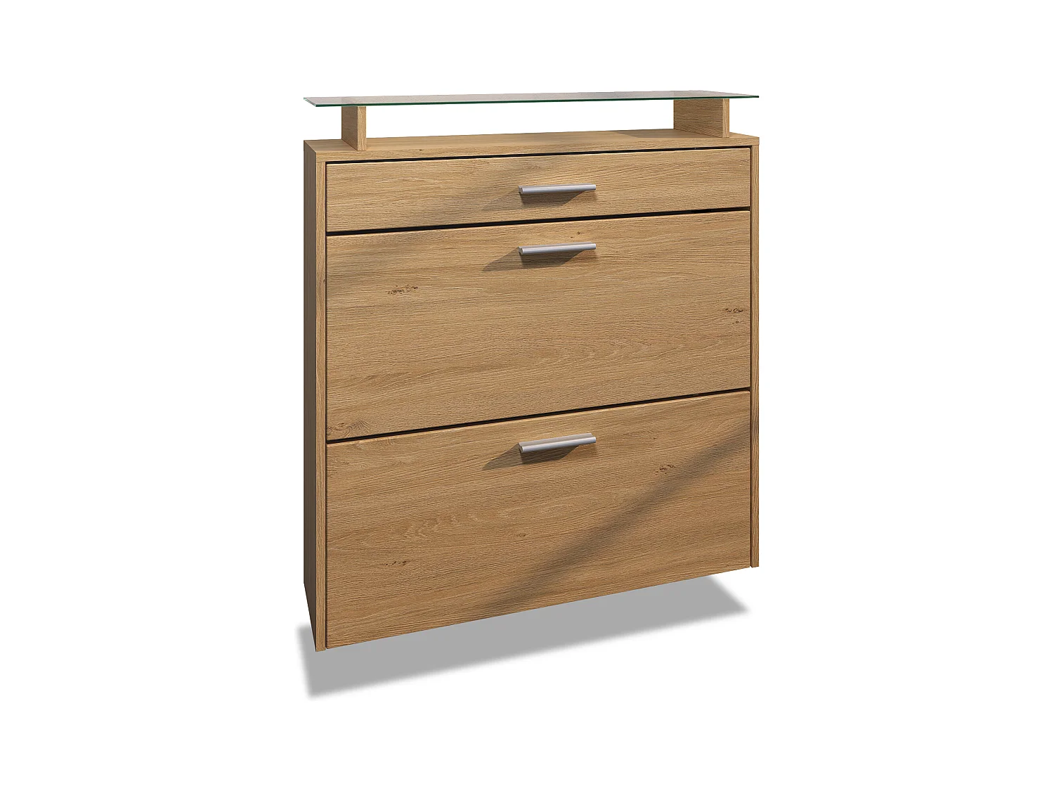 Meuble à Chaussures Malea – espace de rangement suspendu pour 16 paires avec 1 tiroir, Étagère à Chaussures en Chêne Scandi / Chêne Scandi (89 x 95,5 x 23 cm)