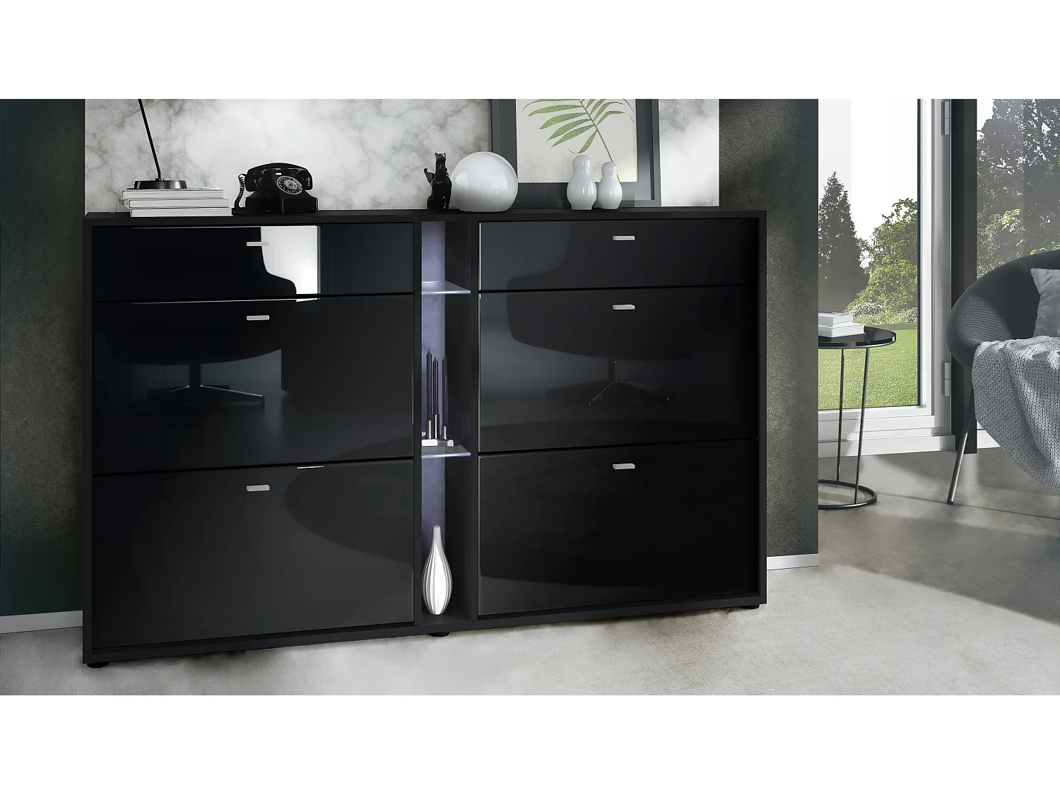 SCHUHSCHRANK Today Fronten in Schwarz Hochglanz