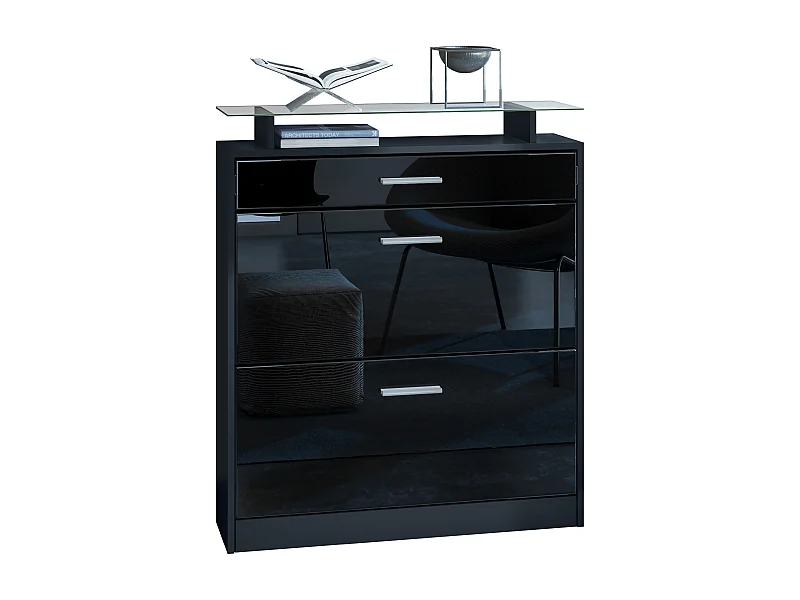 Meuble chaussure Loret, Étagère à chaussures pour 16 paires de chaussures avec 2 clapets à bascule, 1 tiroir, Noir mat/Blanc brillant (89 x 104 x 23 cm)