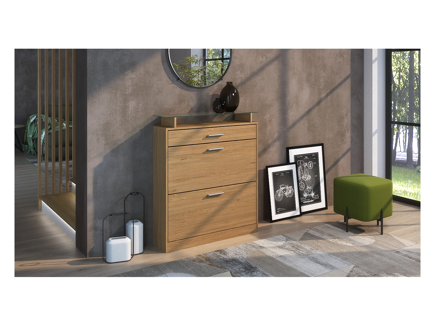 Meuble à Chaussures Loret – Rangement pour 16 Paires avec 1 Tiroir, Étagère à Chaussures en Chêne Scandi / Chêne Scandi (89 x 104 x 23 cm)