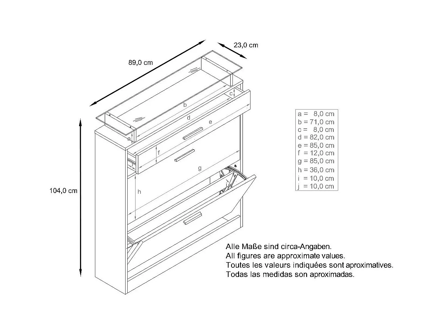 Meuble à Chaussures Loret – Rangement pour 16 Paires avec 1 Tiroir, Étagère à Chaussures en Chêne Scandi / Chêne Scandi (89 x 104 x 23 cm)
