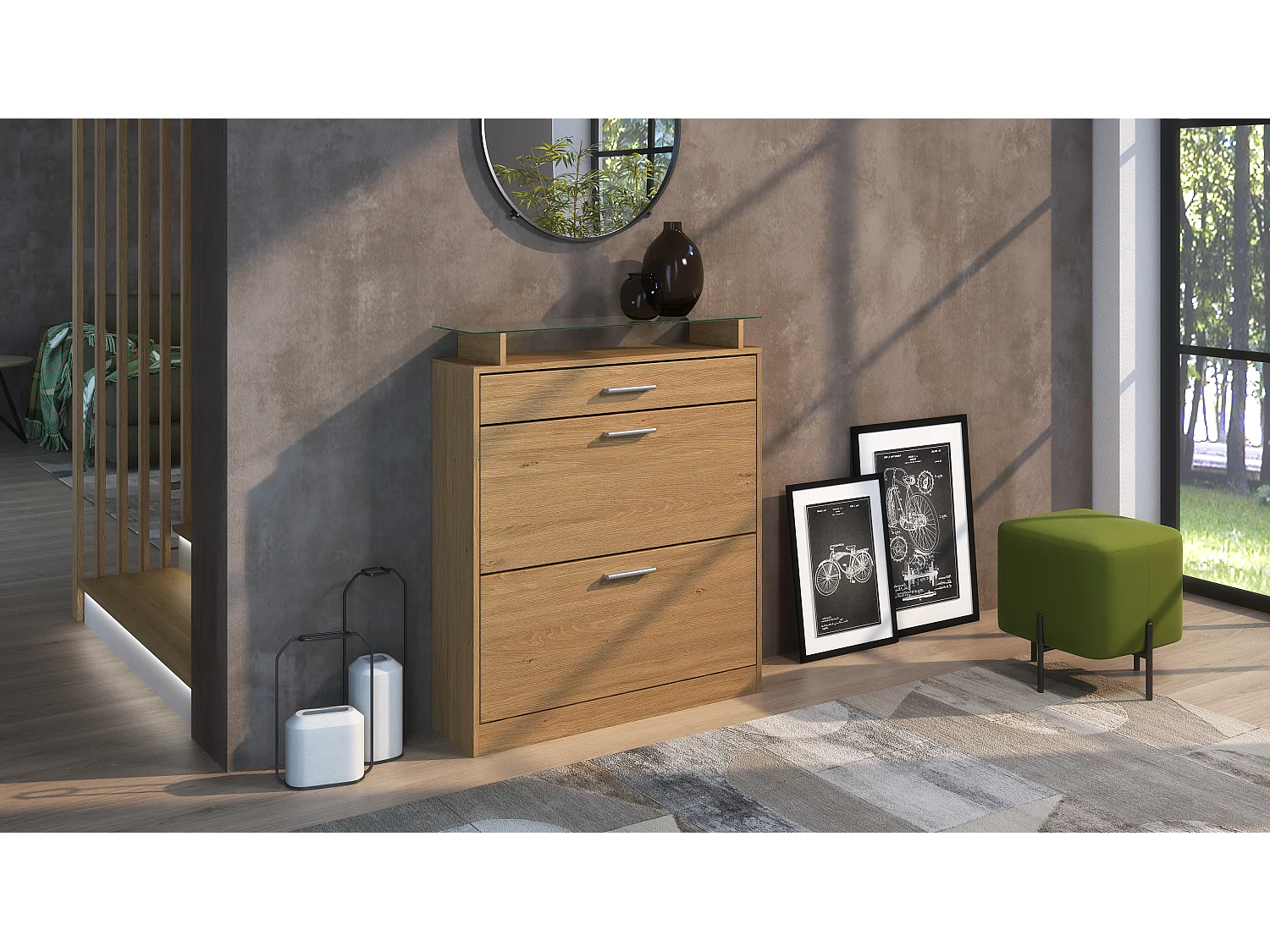 Scarpiera Loret – Mobile per 16 Paia di Scarpe con 1 Cassetto, Scaffale per Scarpe in Rovere Scandi / Rovere Scandi (89 x 104 x 23 cm)