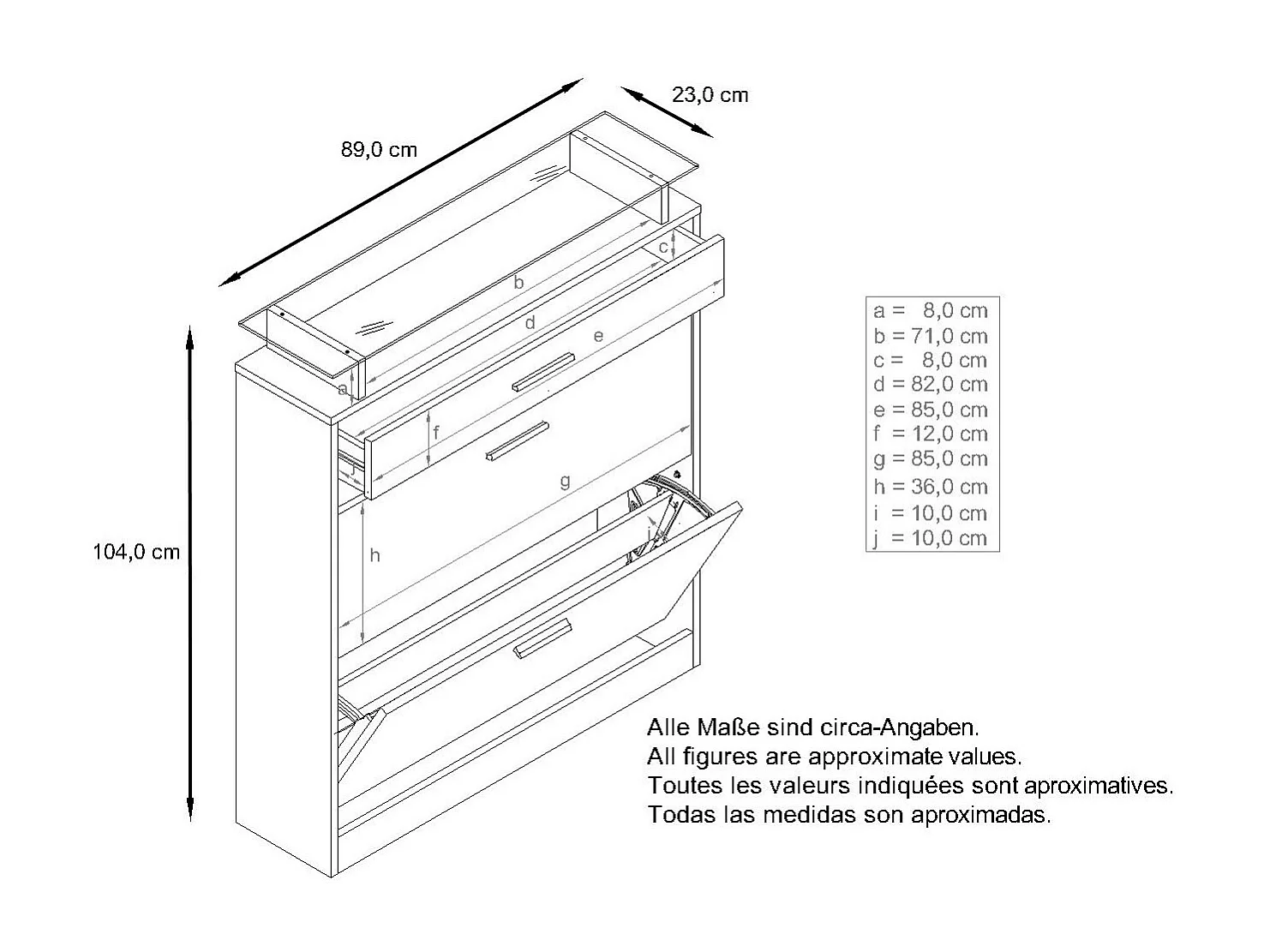 Scarpiera Loret – Mobile per 16 Paia di Scarpe con 1 Cassetto, Scaffale per Scarpe in Rovere Scandi / Rovere Scandi (89 x 104 x 23 cm)