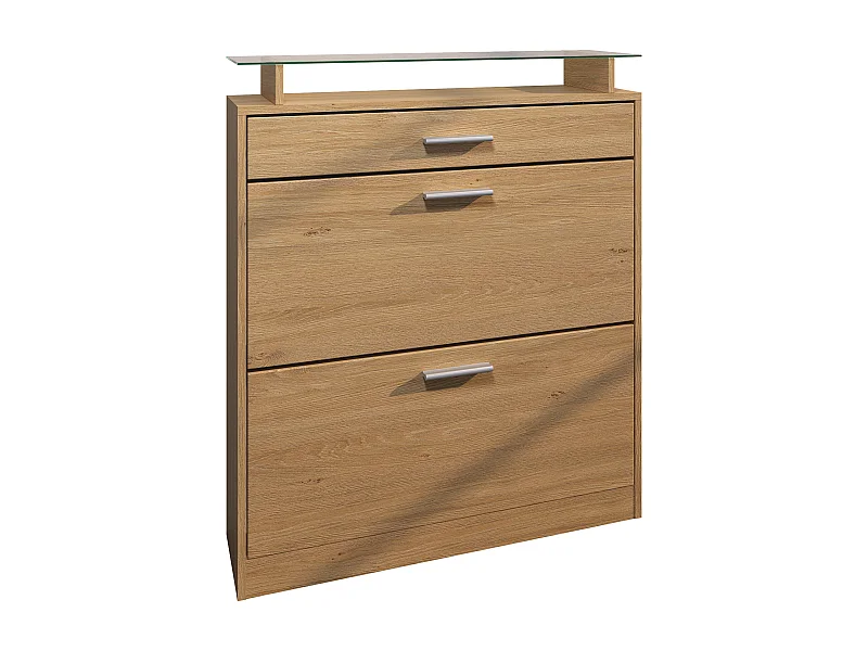 Zapatero Loret – Armario para 16 Pares de Zapatos con 1 Cajón, Estantería para Zapatos en Roble Escandinavo / Roble Escandinavo (89 x 104 x 23 cm)