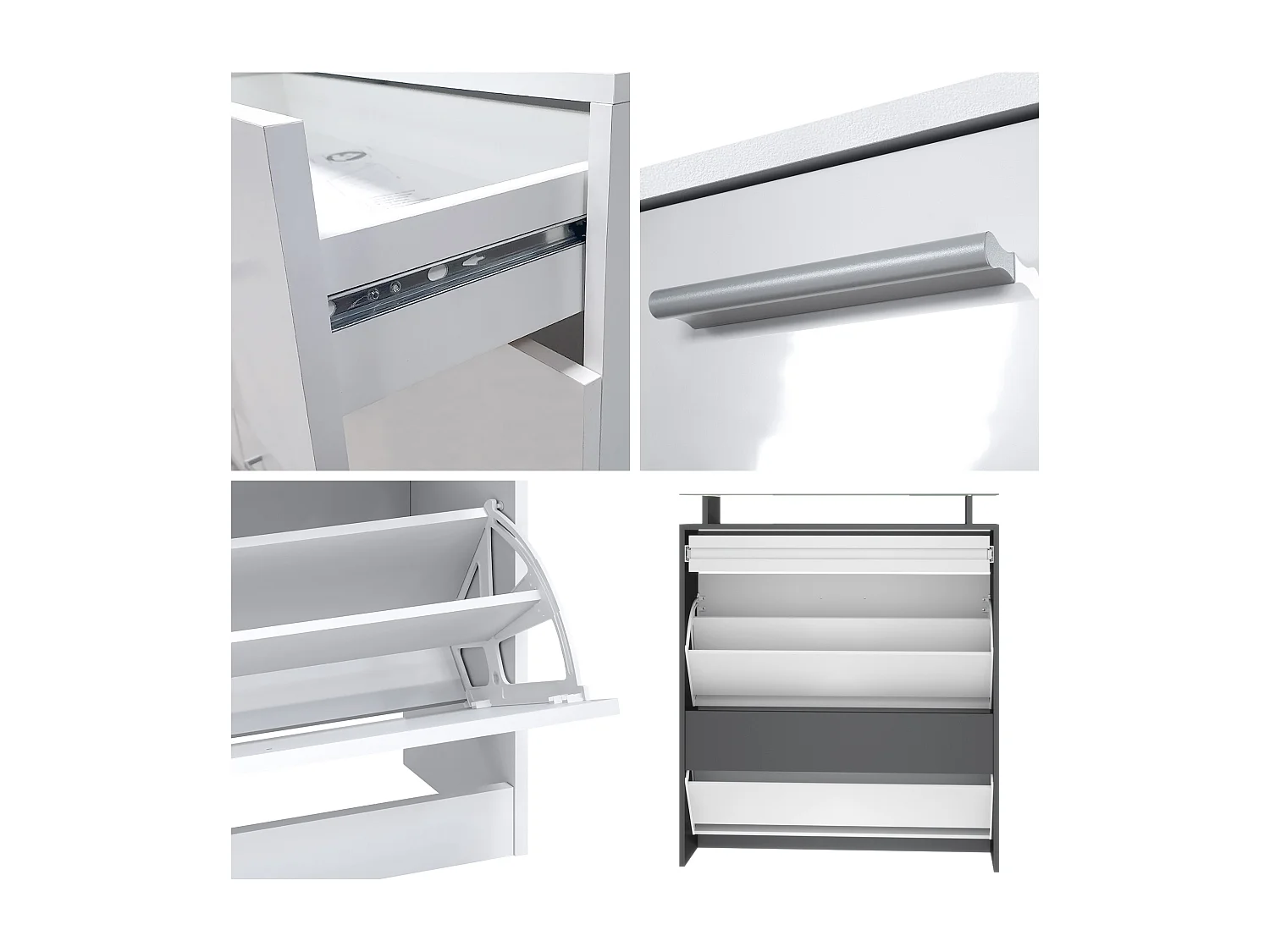 Meuble à chaussures Loret 89 x 104 x 23 cm pour 16 paires de chaussures, caisson en Anthracite mat et façades en Aspect Béton Oxyde