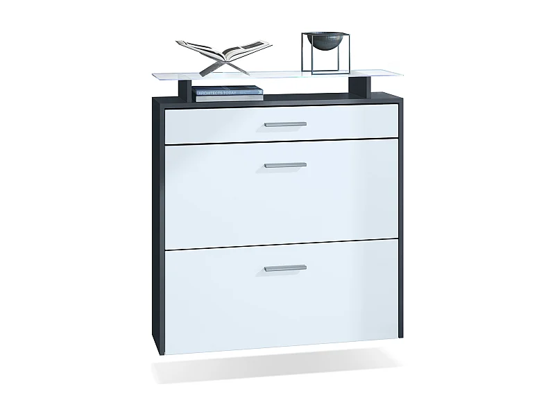 Armoire à chaussures Malea de , anthracite mat/blanc mat y compris LED - basculeur à chaussures suspendu pour 16 paires de chaussures (89 x 96 x 23 cm)