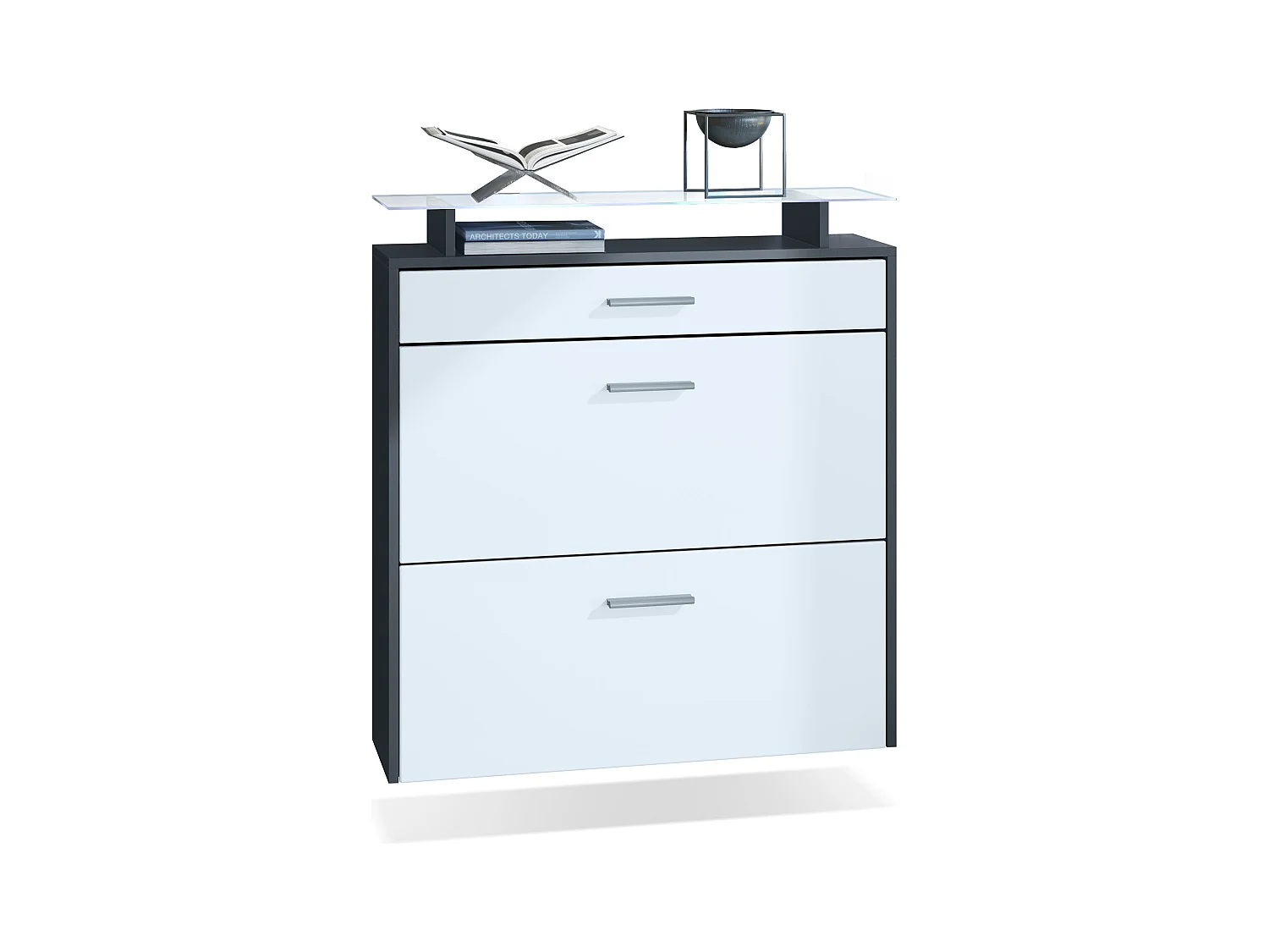 Armoire à chaussures Malea de , anthracite mat/blanc mat y compris LED - basculeur à chaussures suspendu pour 16 paires de chaussures (89 x 96 x 23 cm)