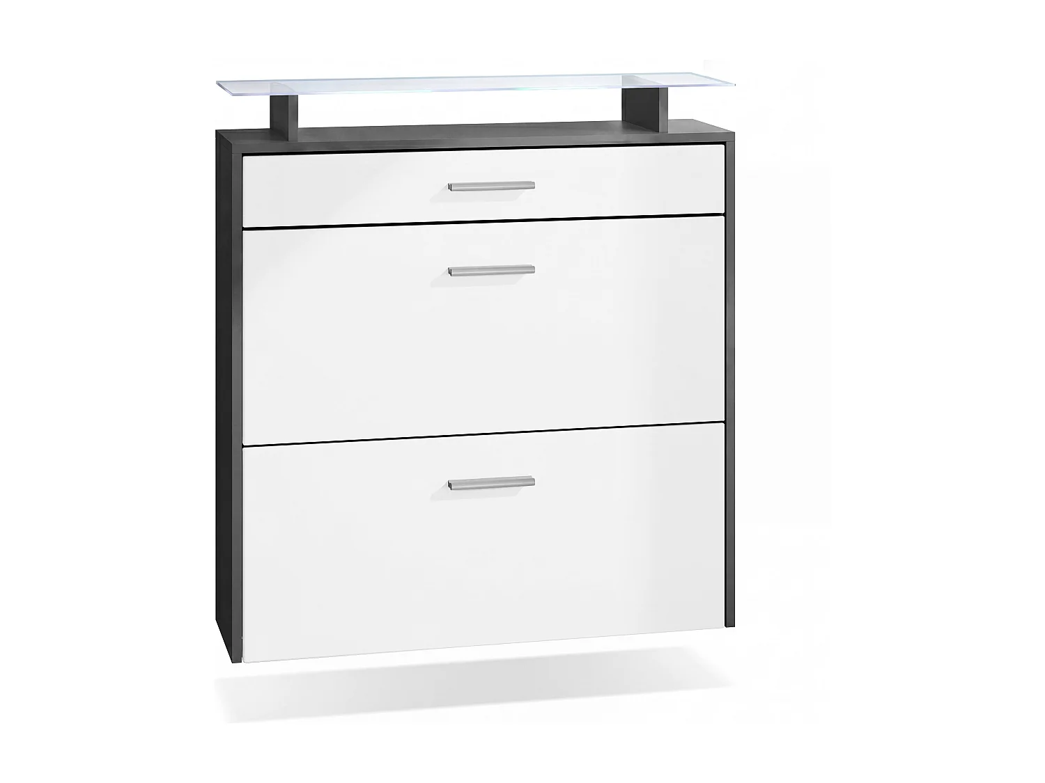 Armoire à chaussures Malea de , anthracite mat/blanc mat y compris LED - basculeur à chaussures suspendu pour 16 paires de chaussures (89 x 96 x 23 cm)