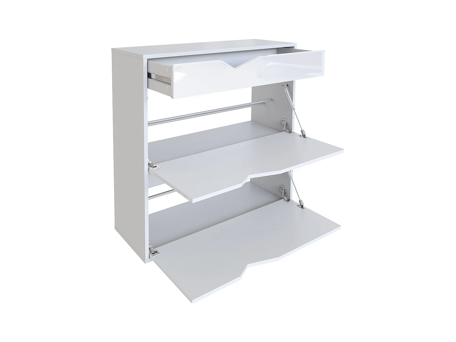 Armoire à chaussures Kolmio 85 x 87 x 33 cm, corps en blanc mat, façades en Noir haute brillance | Grand choix de couleurs