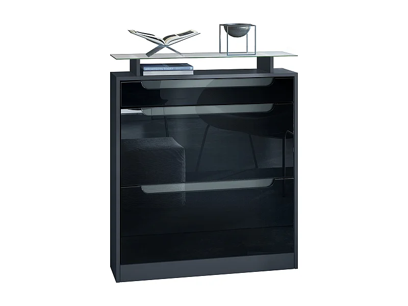 SCHUHSCHRANK Fiesta Fronten in Schwarz Hochglanz, Griffmulden in Grau Hochglanz