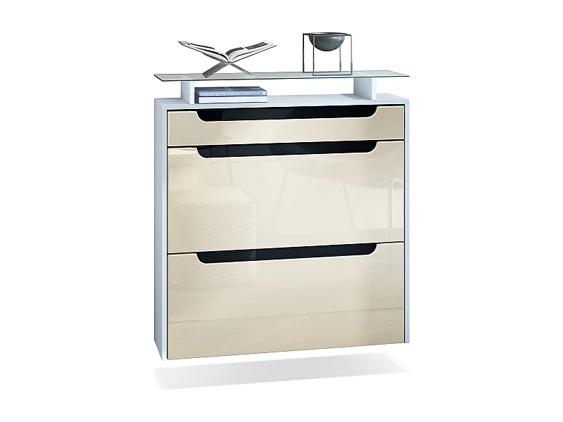 SCHUHSCHRANK Annie Creme Hochglanz / Schwarz Hochglanz