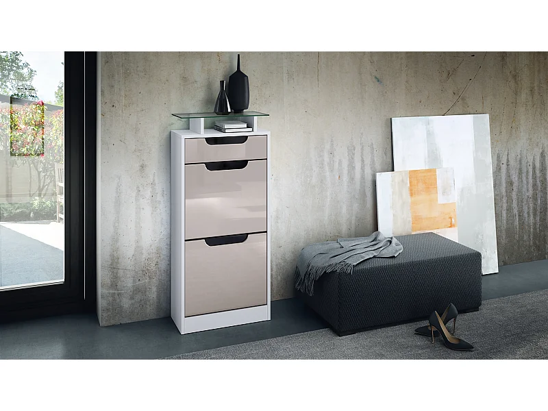 SCHUHSCHRANK Fiesta Sandgrau Hochglanz / Schwarz Hochglanz