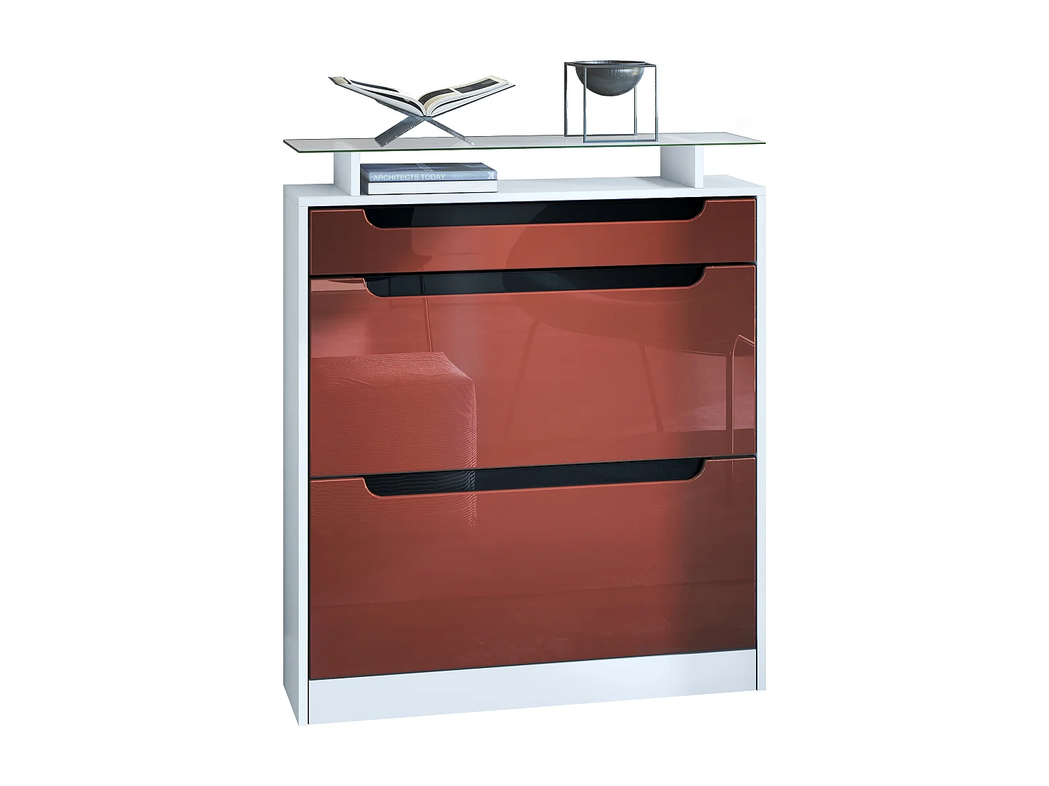 SCHUHSCHRANK Fiesta Bordeaux Hochglanz / Schwarz Hochglanz