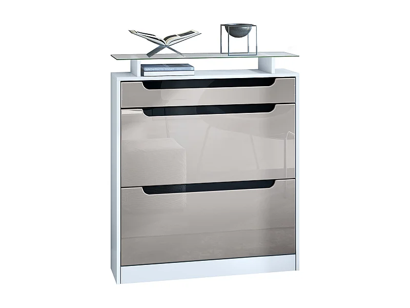 SCHUHSCHRANK Fiesta Sandgrau Hochglanz / Schwarz Hochglanz