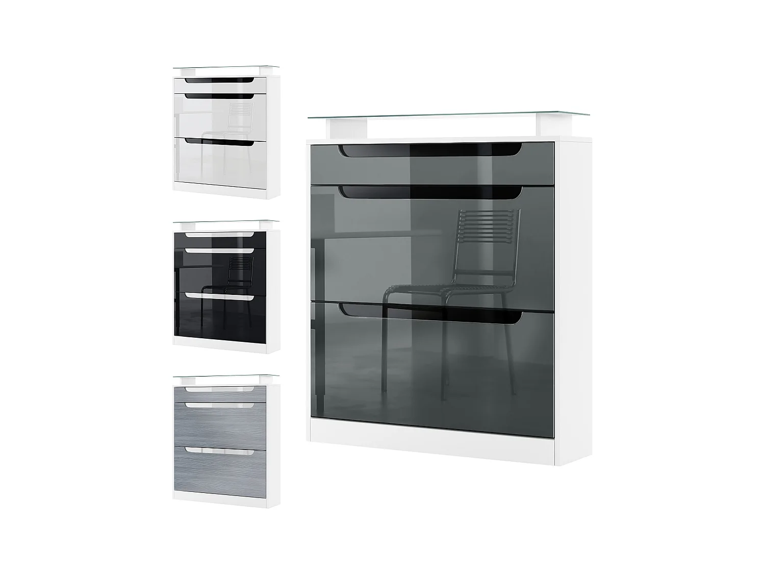 SCHUHSCHRANK Fiesta Sandgrau Hochglanz / Schwarz Hochglanz