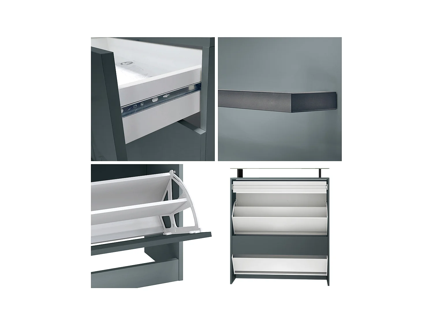 Meuble à chaussures Enigma, range-chaussures pour 16 paires avec 2 abattants, 1 tiroir et tablette en verre, Fjord vert (89 x 104 x 23 cm)