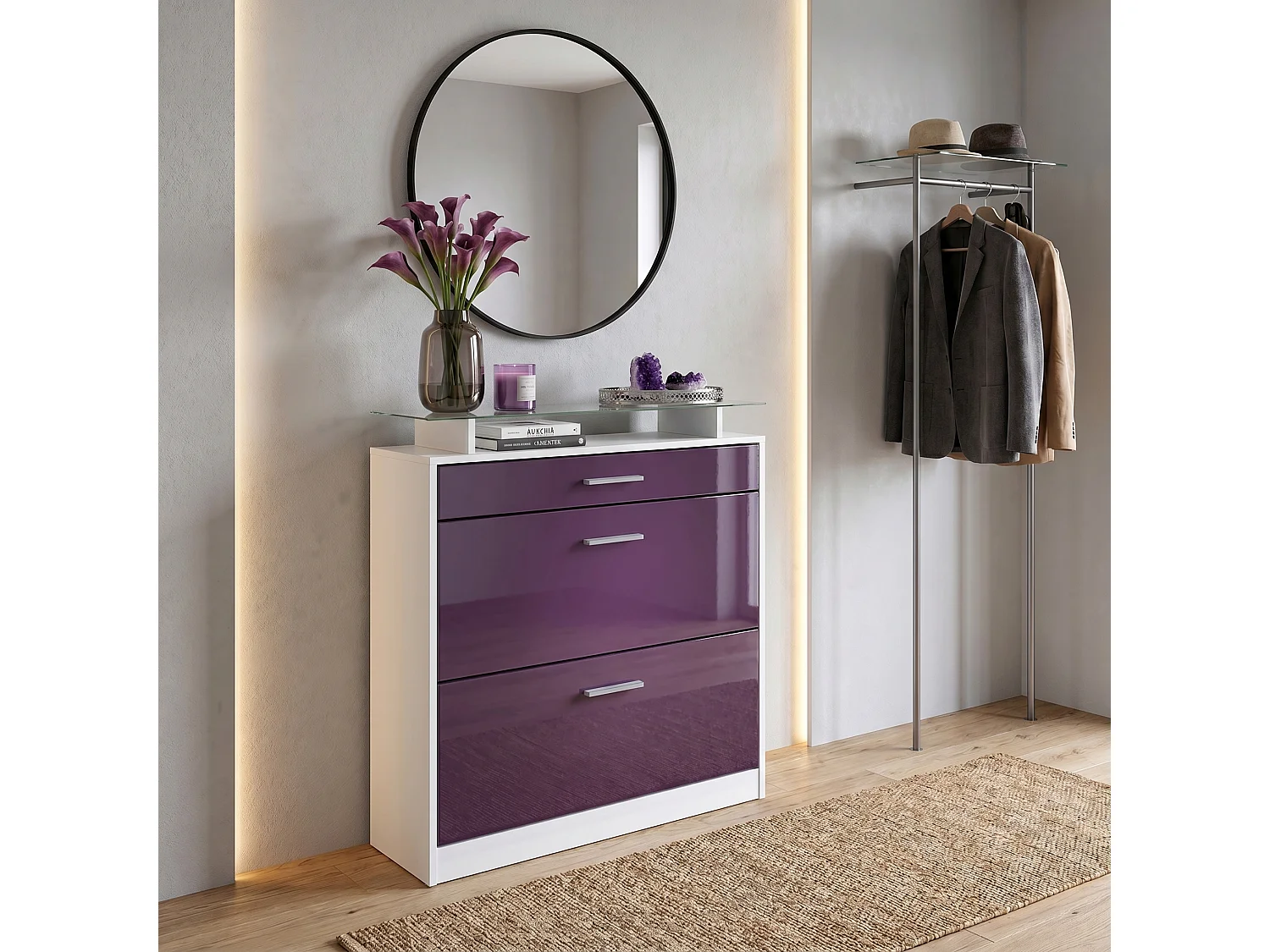 SCHUHSCHRANK Loret Front in Brombeer Hochglanz