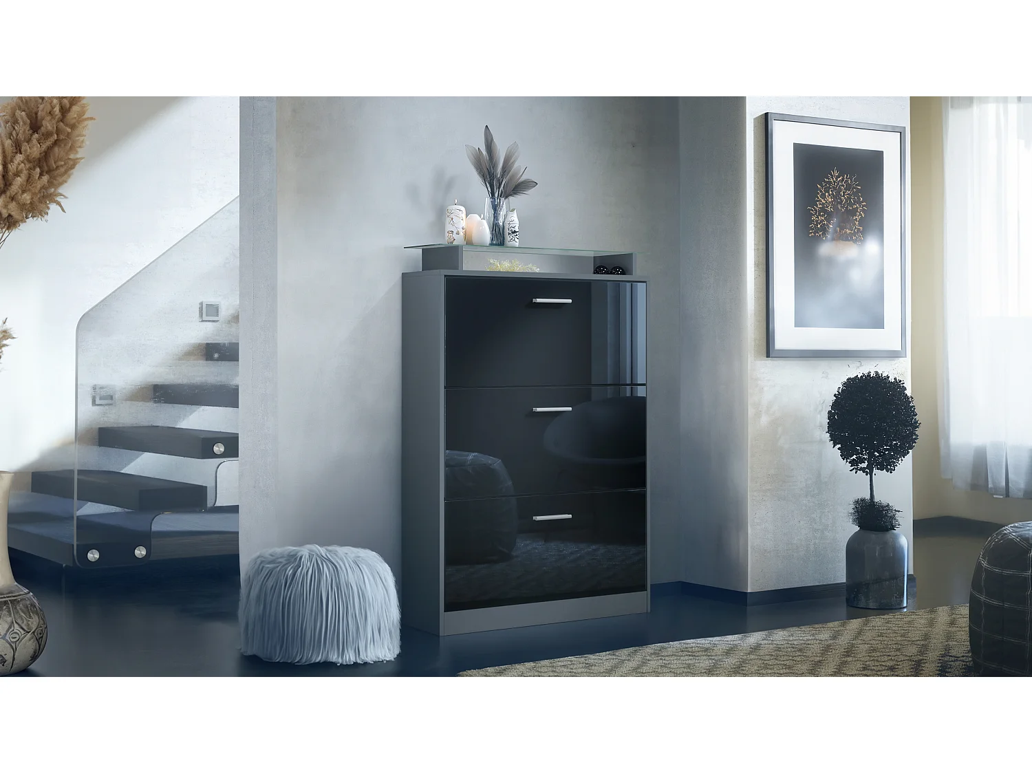 SCHUHSCHRANK Lavia Front in Schwarz Hochglanz