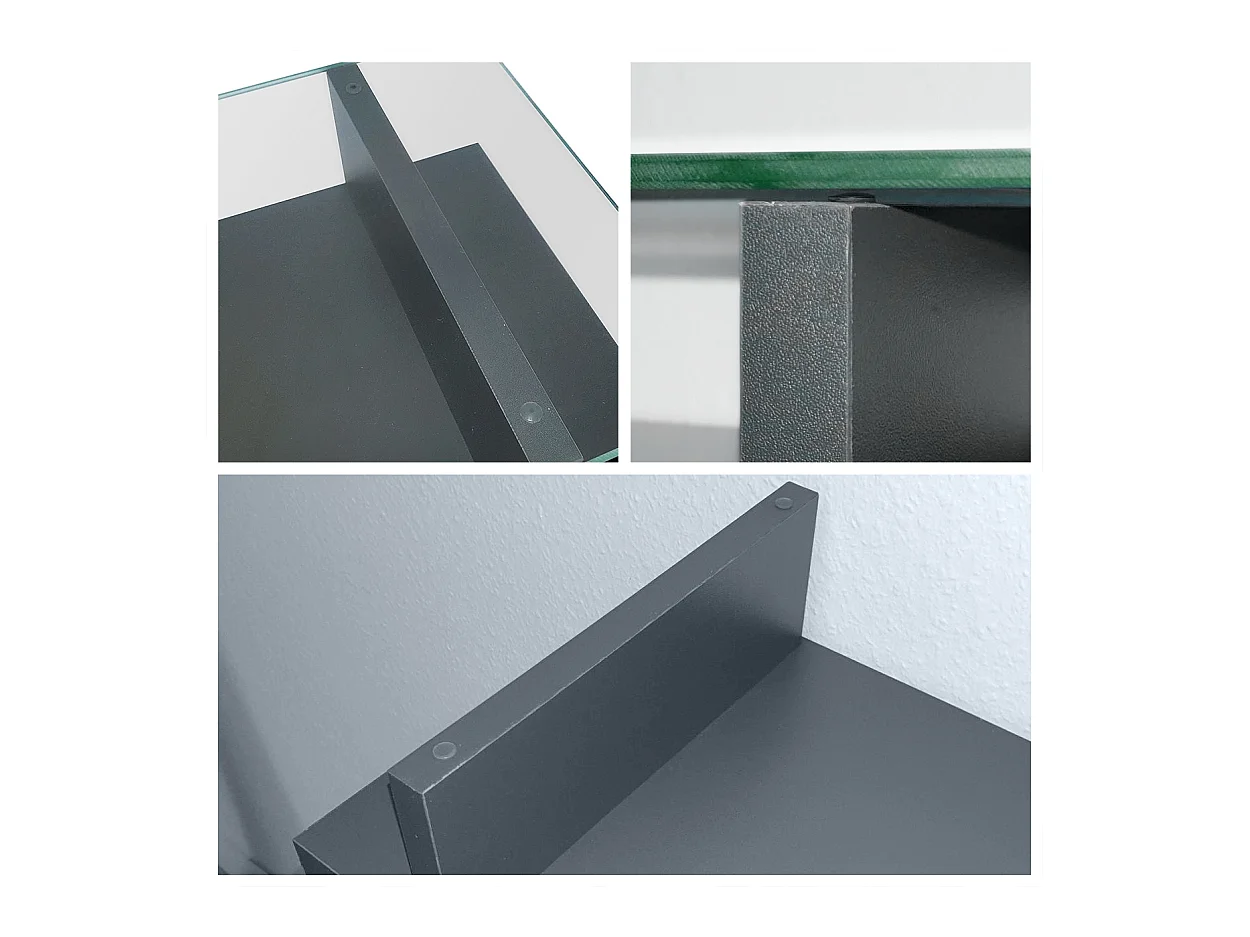 Scarpiera  Annie per 16 paia di scarpe con 2 ante a ribalta e ripiano in vetro, antracite/rovere grezzo, maniglie incassate in grigio lucido (89 x 96 x 23 cm)