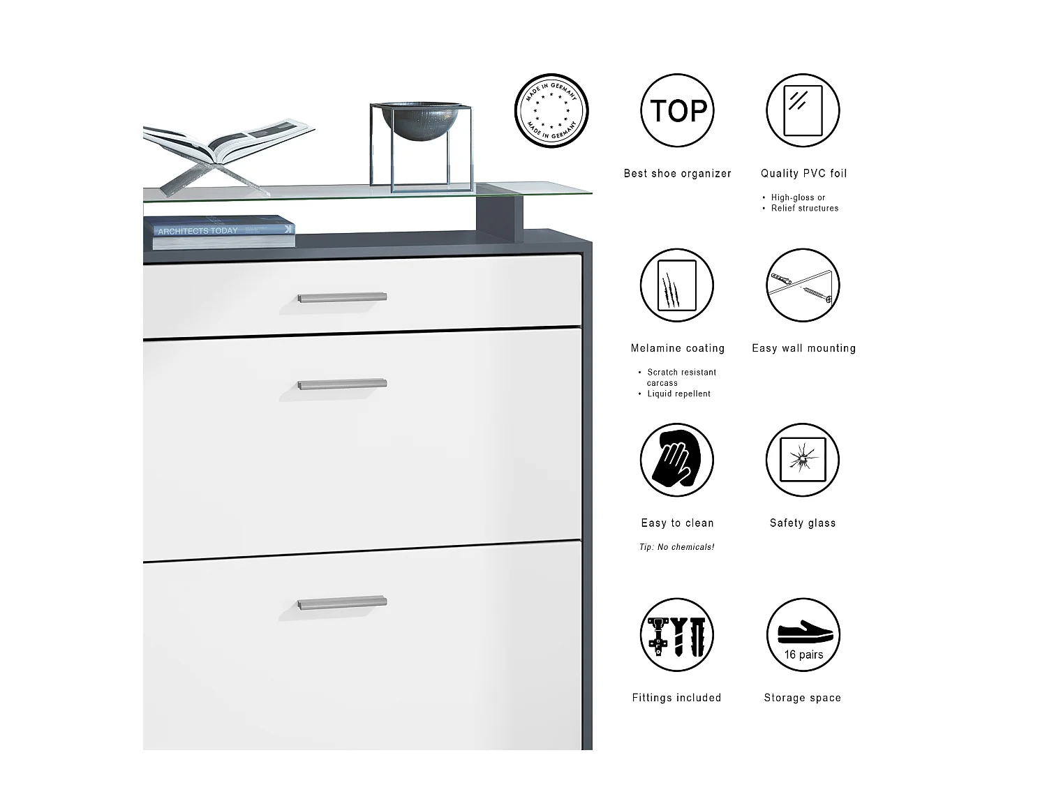 SCHUHSCHRANK Loret Fronten in Weiß matt