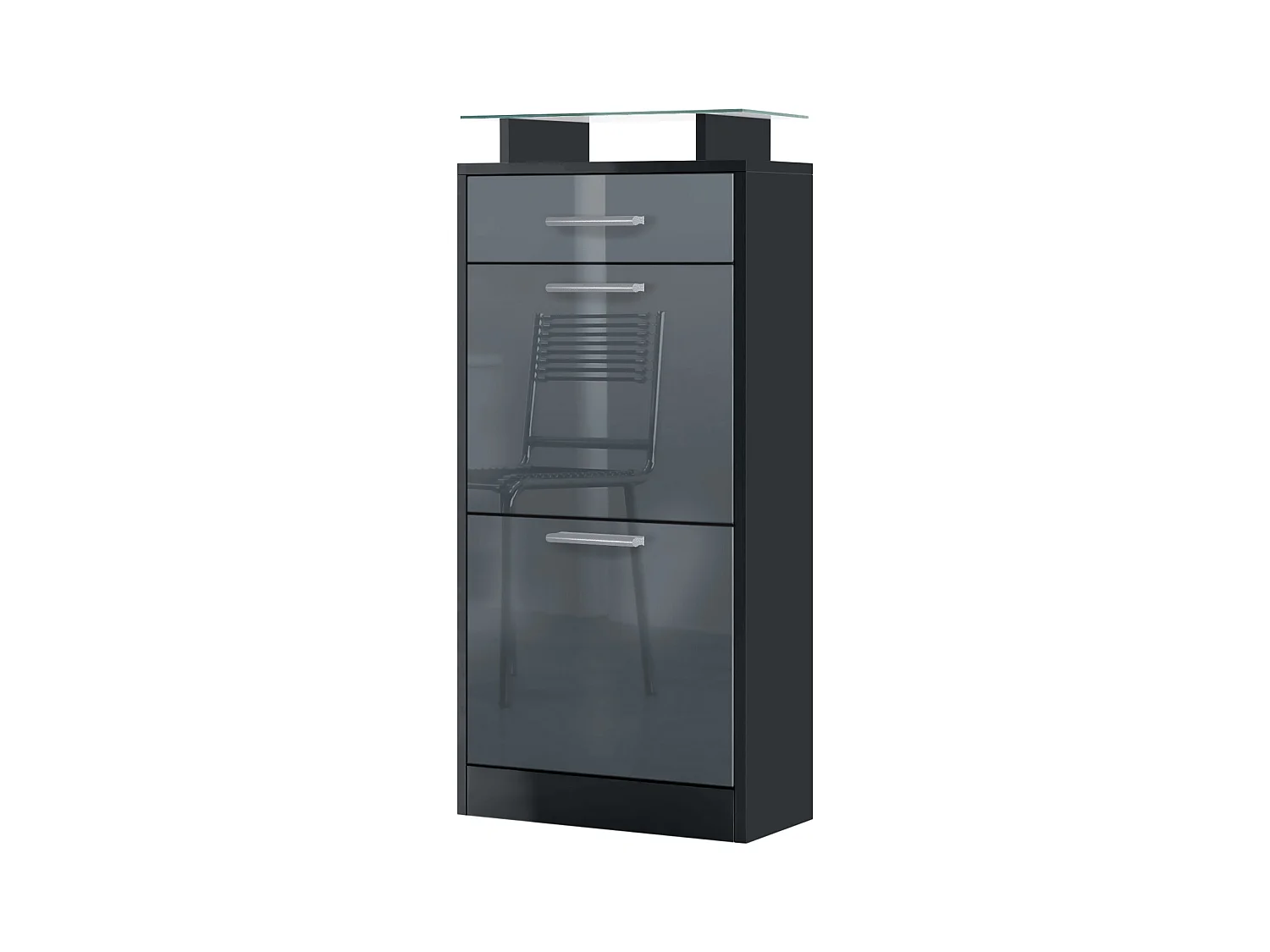 SCHUHSCHRANK Loret Front in Grau Hochglanz