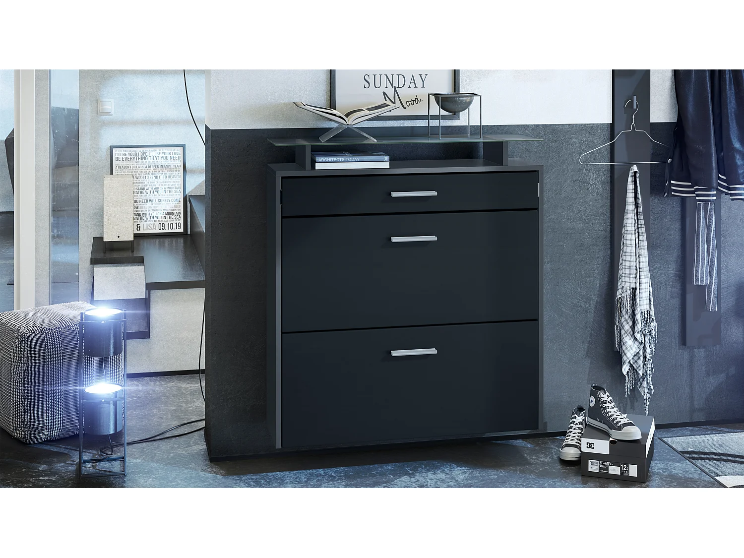 Scarpiera Vladon Malea, antracite opaco /nero opaco - carrello appeso per 16 paia di scarpe (89 x 96 x 23 cm)