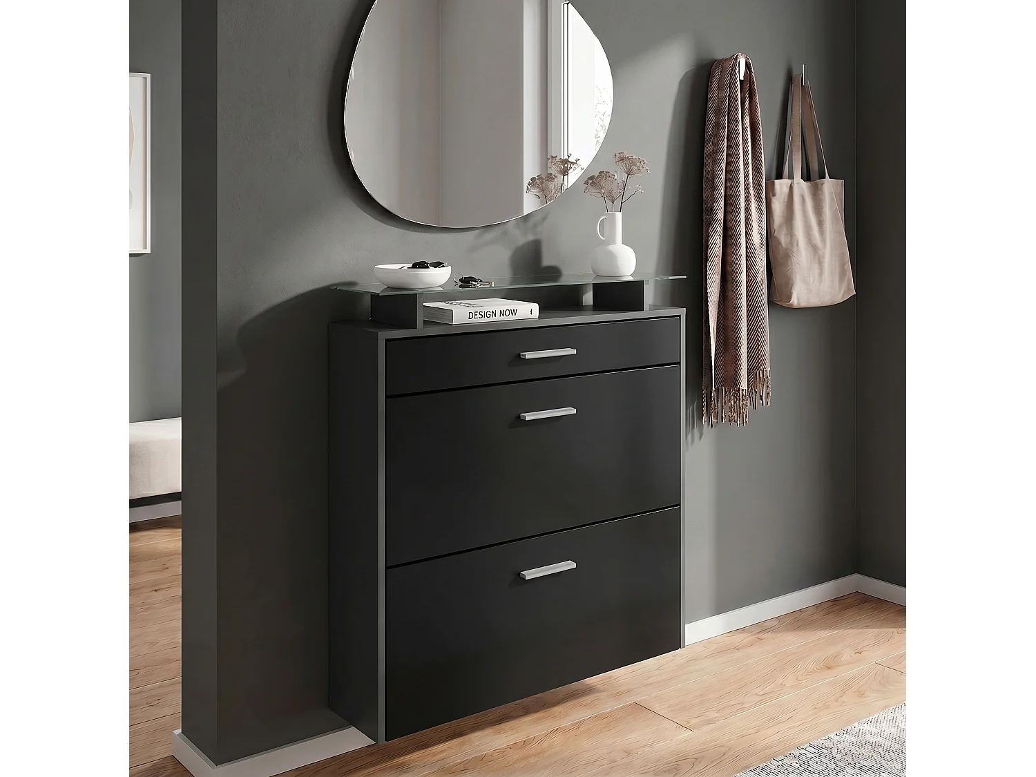 Scarpiera Vladon Malea, antracite opaco /nero opaco - carrello appeso per 16 paia di scarpe (89 x 96 x 23 cm)