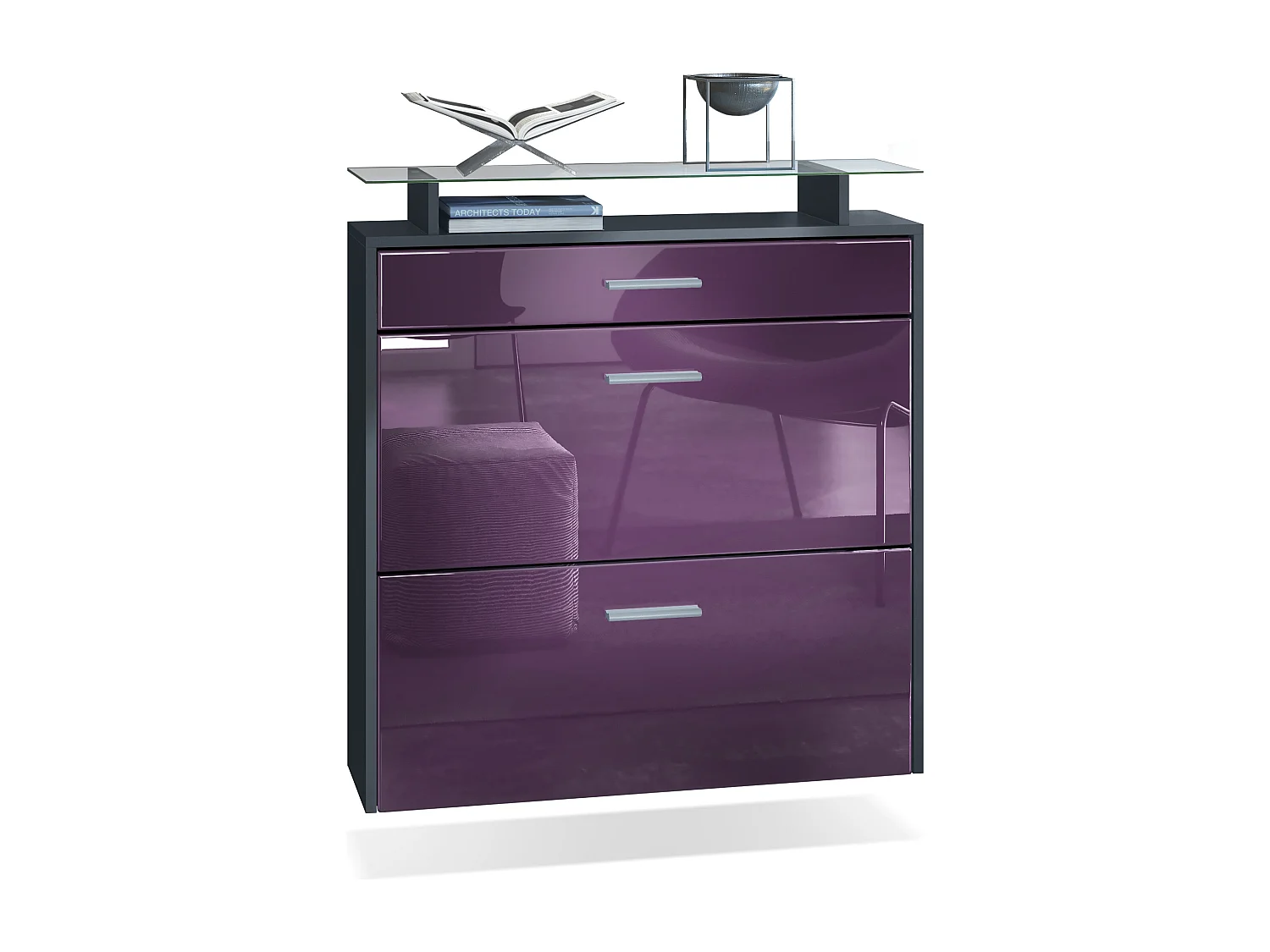 Scarpiera Vladon Malea, antracite opaco /violetto porpora lucido - carrello appeso per 16 paia di scarpe (89 x 96 x 23 cm)