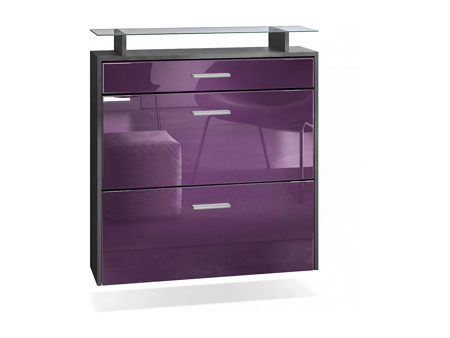 SCHUHSCHRANK Malea Fronten in Brombeer Hochglanz