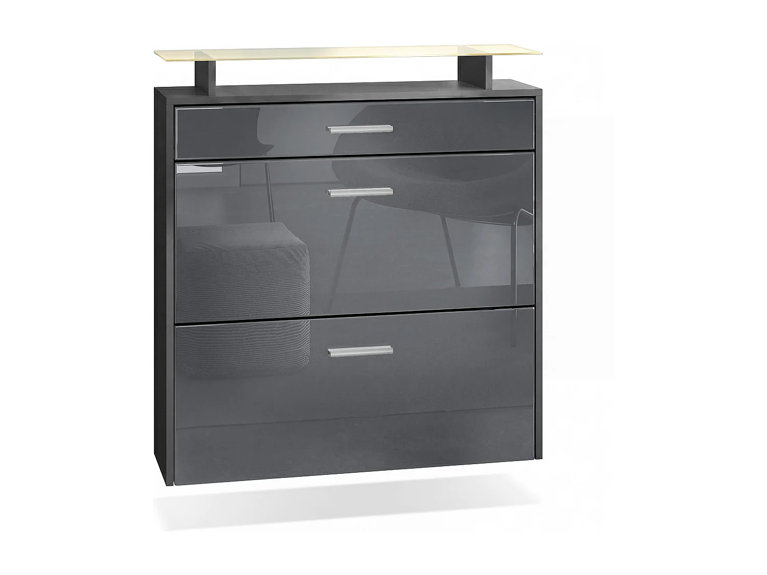 SCHUHSCHRANK Malea Fronten in Grau Hochglanz