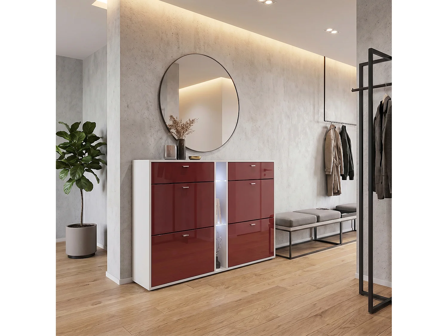 SCHUHSCHRANK Today Fronten in Bordeaux Hochglanz