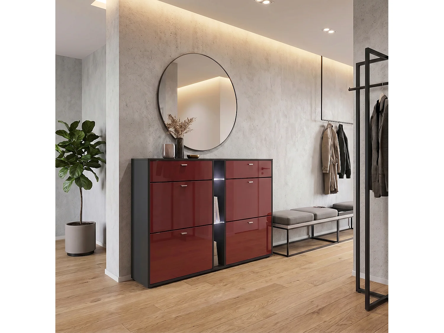 SCHUHSCHRANK Today Fronten in Bordeaux Hochglanz